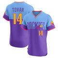C.Rockies #14 Ezequiel Tovar Player Purple-Light Blue City Connect Limited Elite Home T-shirt Gdoa Stitched Jerseys