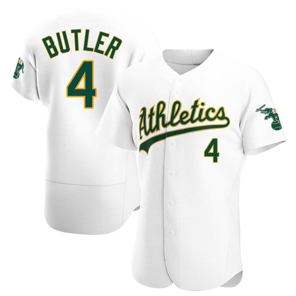 Athletics #4 Lawrence Butler player White Authentic Home Stitched Jersey