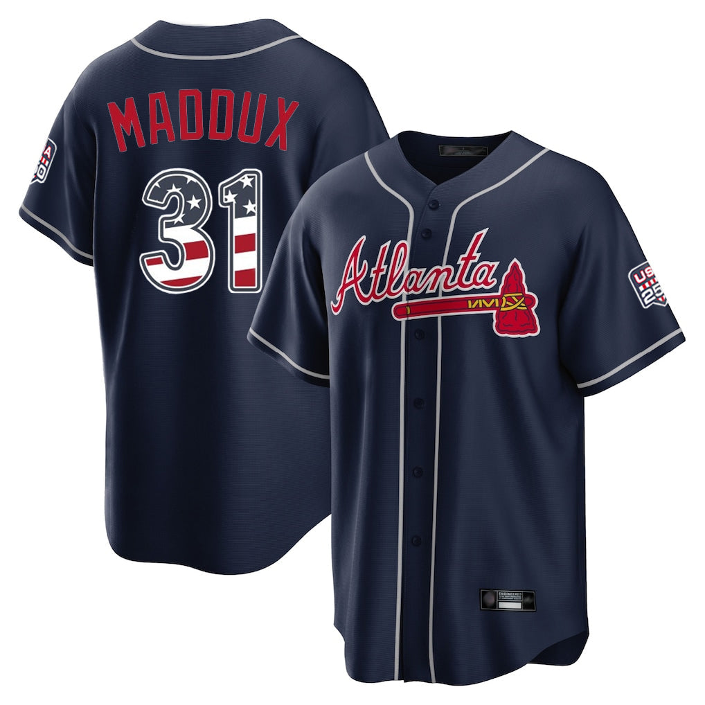 A.Braves #31 Greg Maddux Player Navy USA 250 Fourth Of July Limited Home Game Gdoa250Ys Stitched Jerseys