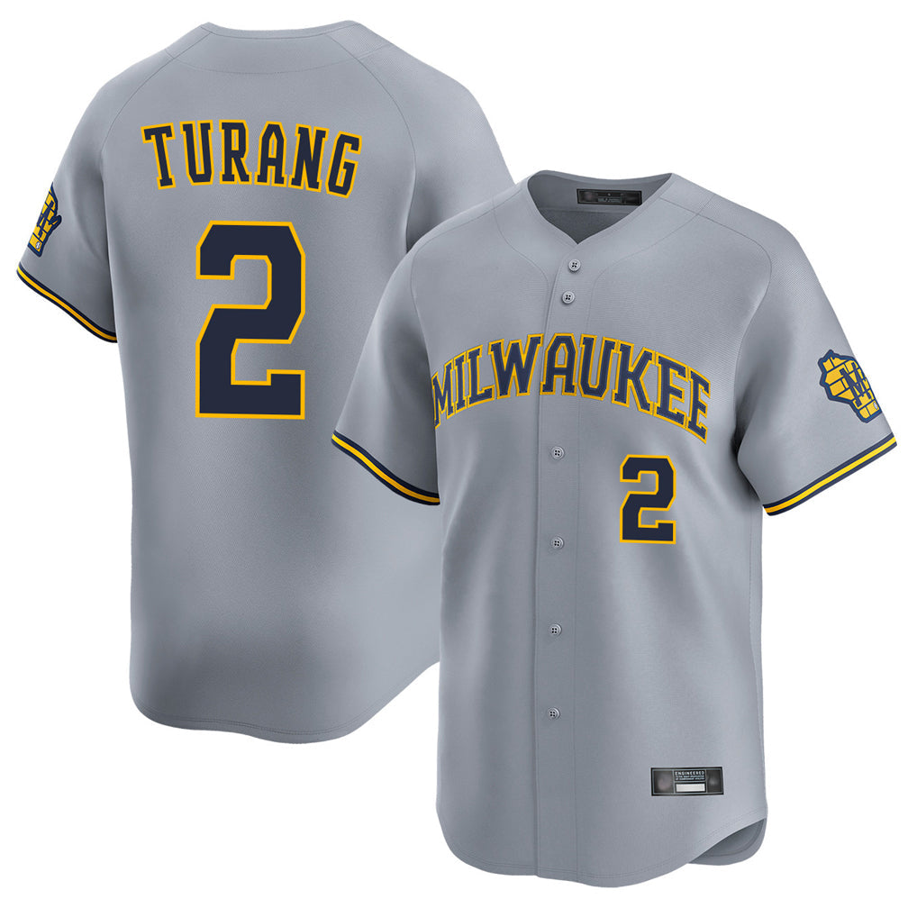 M.Brewers #2 Brice Turang Player Gray Home Limited Gdoa Stitched Jerseys