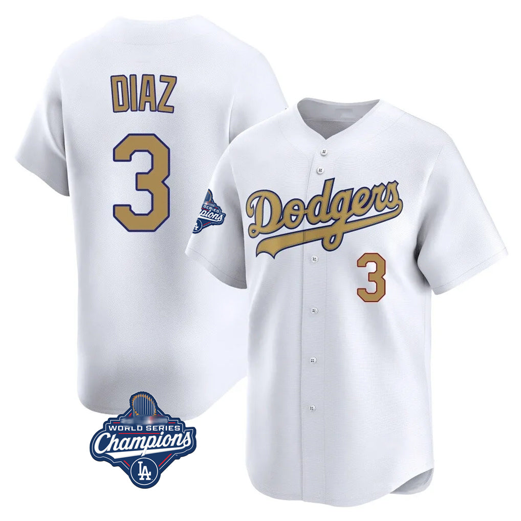 LA.Dodgers #3 Edwin D¨ªaz Player Gold World Series Meet Collection Limited Home Gdoa Stitched Jerseys