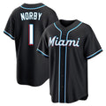 M.Marlins #1 Connor Norby Player Black Fashion Out Home Game Gdoa Stitched Jerseys