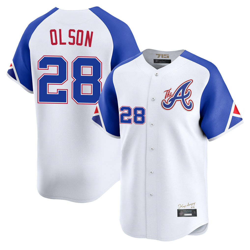 A.Braves #28 Matt Olson Player White City Connect Limited Home Game Gdoa Stitched Jerseys