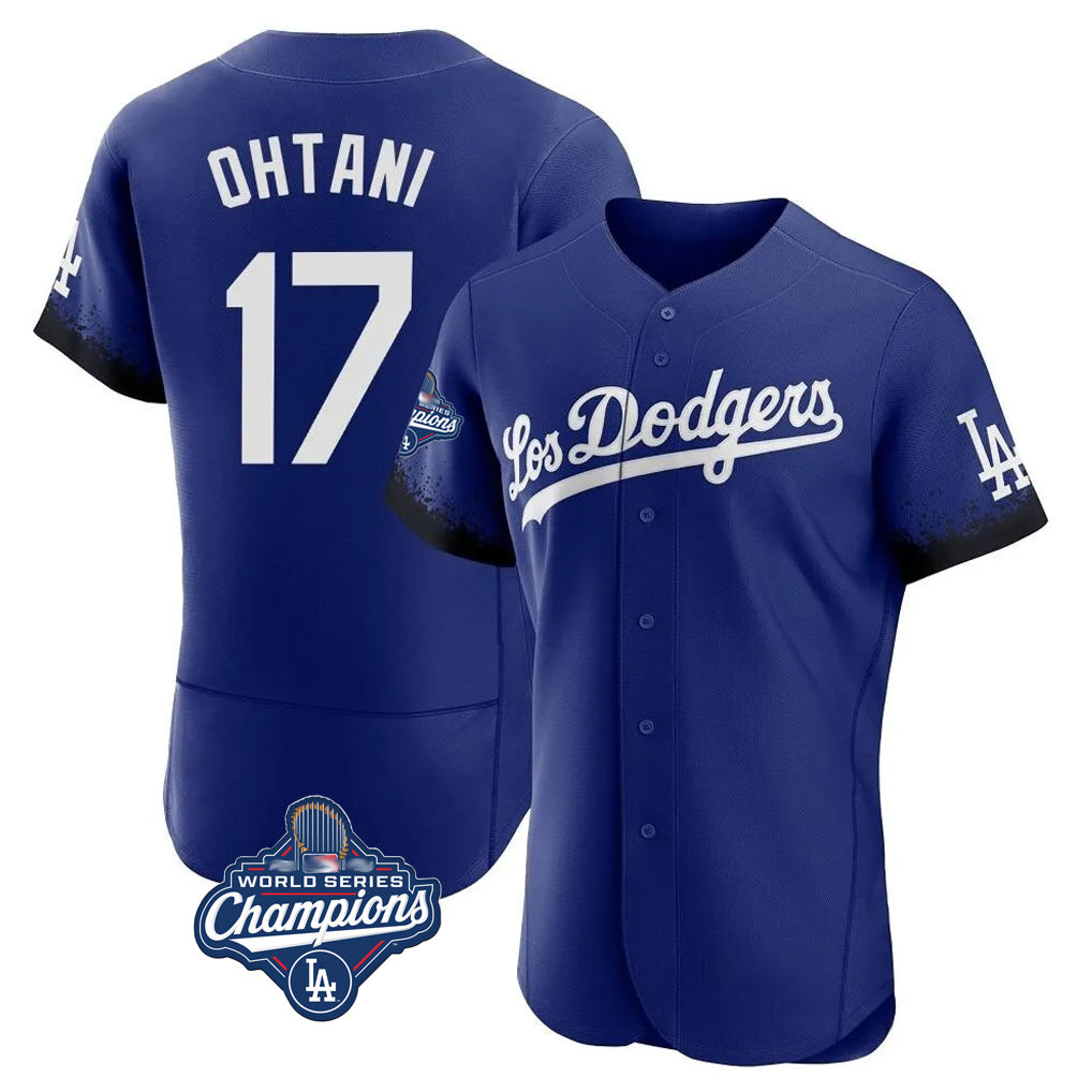 LA.Dodgers #17 Shohei Ohtani Player Royal World Series Meet City Connect Elite Home Gdoa Stitched Jerseys