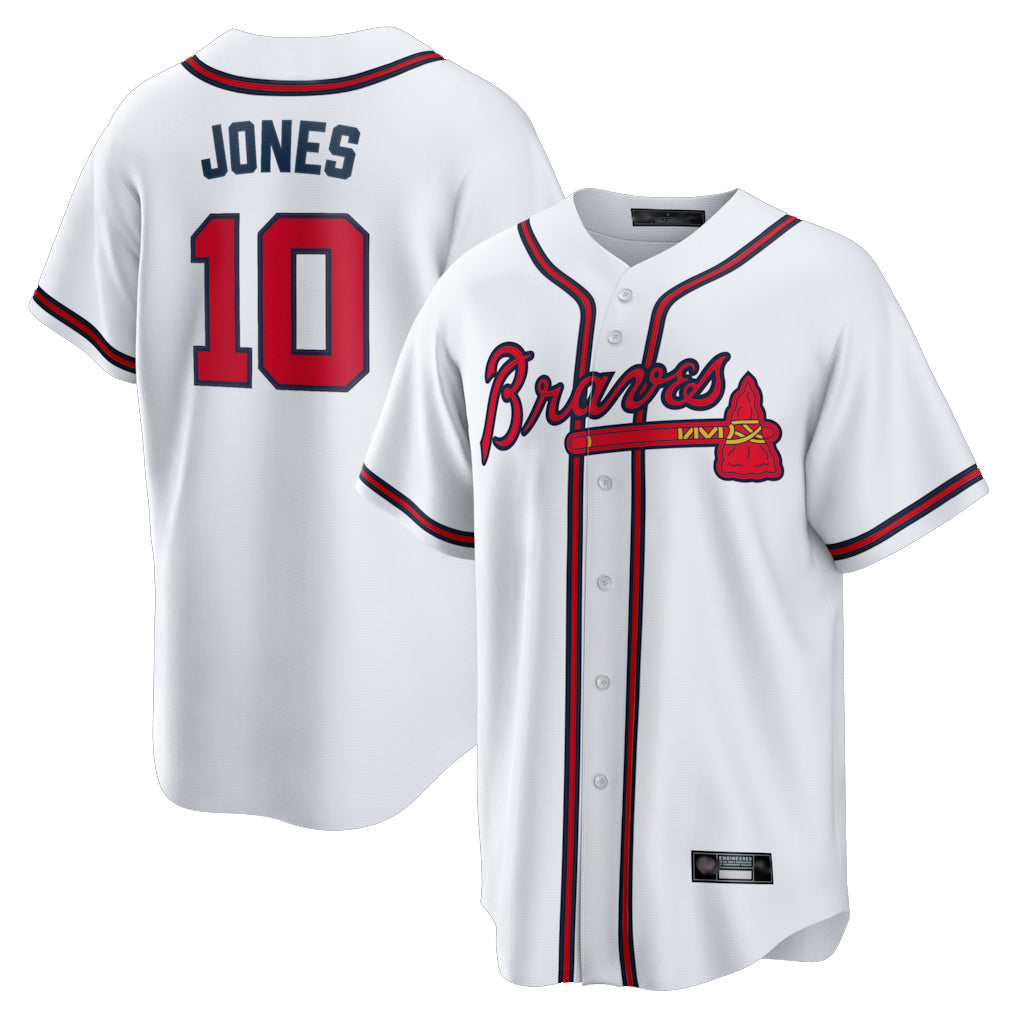 A.Braves #10 Chipper Jones Player White Home Game Gdoa Stitched Jerseys