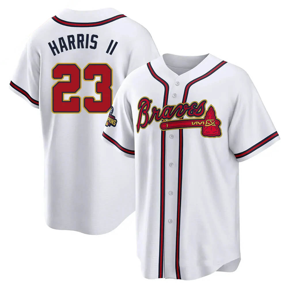 A.Braves #23 Michael Harris II player Gold &White Replica Program Stitched Jerseys