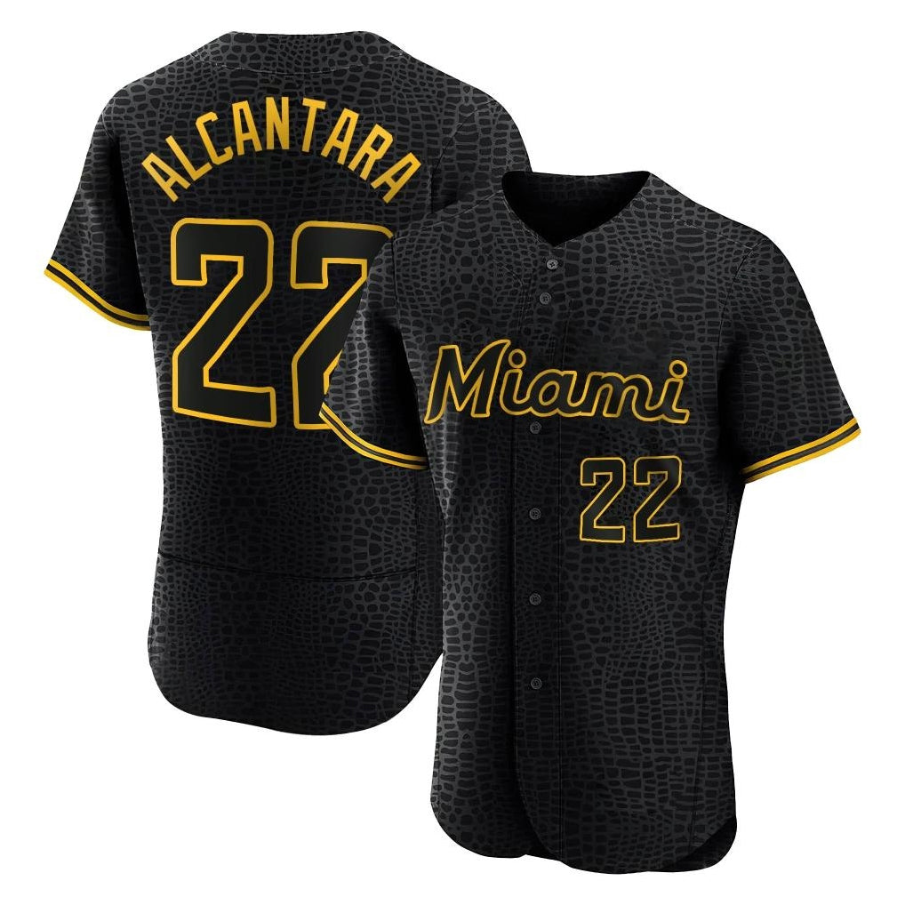 M.Marlins #22 Sandy Alcantara Player Black Snake Skin City Home Limited Elite Gdoa Stitched Jerseys