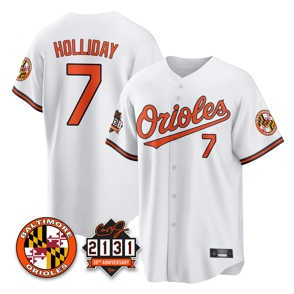 B.Orioles #7 Jackson Holliday Player White 30th Anniversary of 2131 Home Game Gdoa Stitched Jerseys