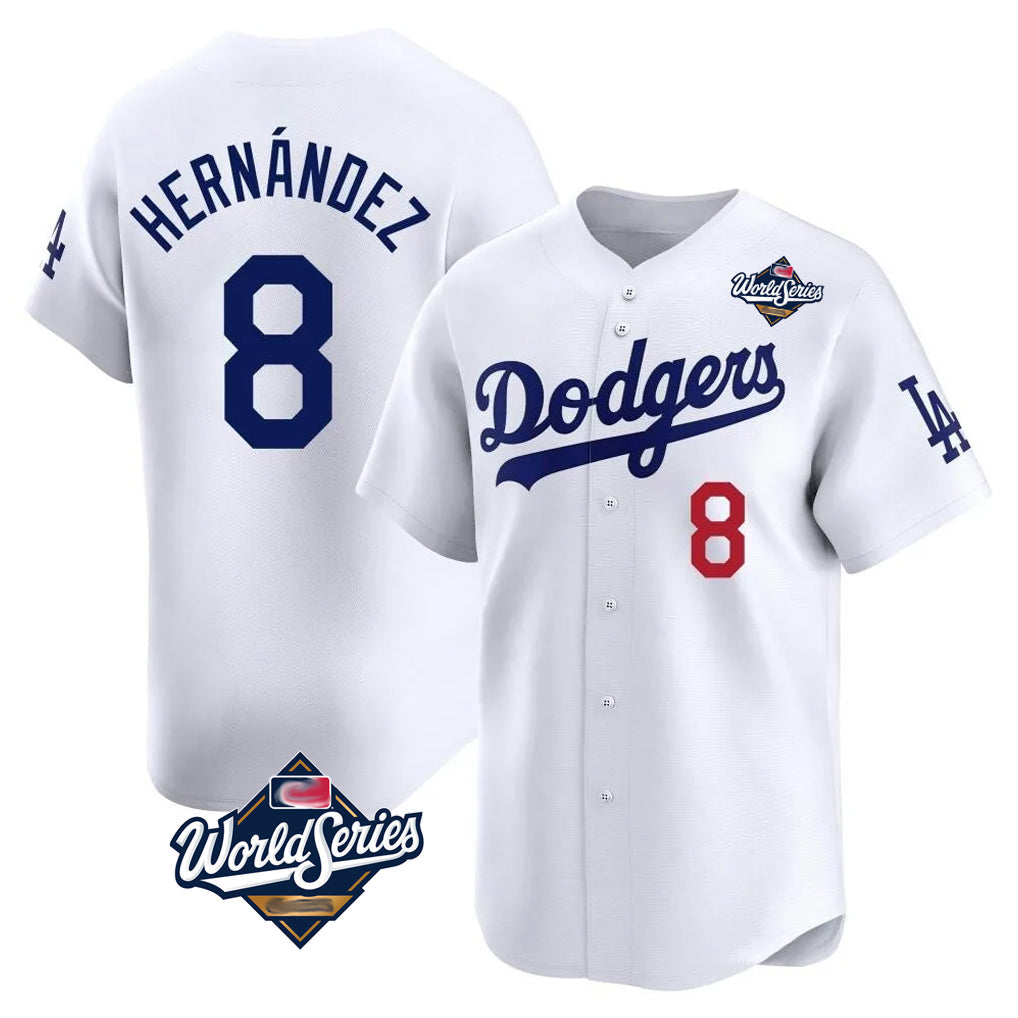 LA.Dodgers #8 Enrique Hern¨¢ndez Player White World Series Limited Home Gdoa Stitched Jerseys