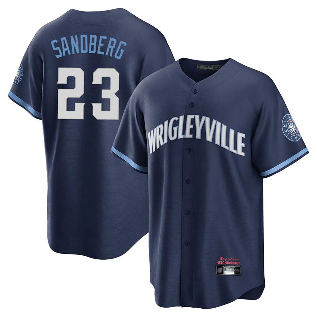 C.Cubs #23 Ryne Sandberg Player Navy City Connect Home Game Gdoa Stitched Jerseys