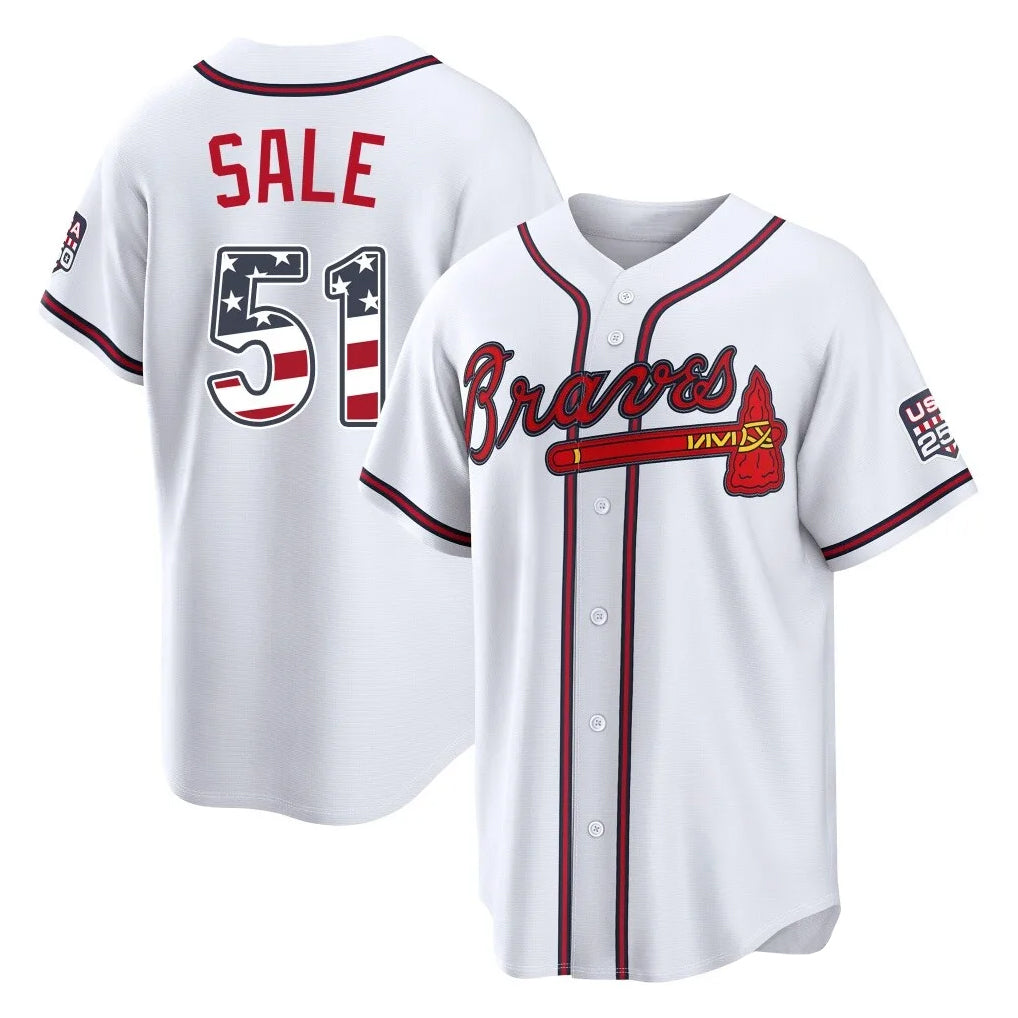 A.Braves #51 Chris Sale Player White USA 250 Fourth Of July Limited Home Game Gdoa250Ys Stitched Jerseys