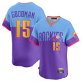 C.Rockies #15 Hunter Goodman Player Purple-Light Blue City Connect Limited Home T-shirt Gdoa Stitched Jerseys