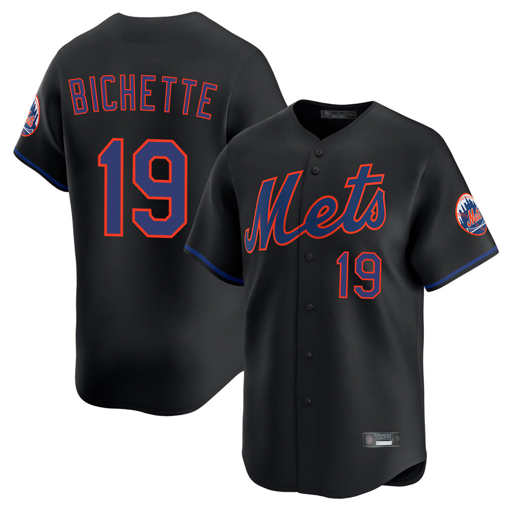 NY.Mets #19 Bo Bichette Player Black Alternate Home Limited Gdoa Stitched Jerseys