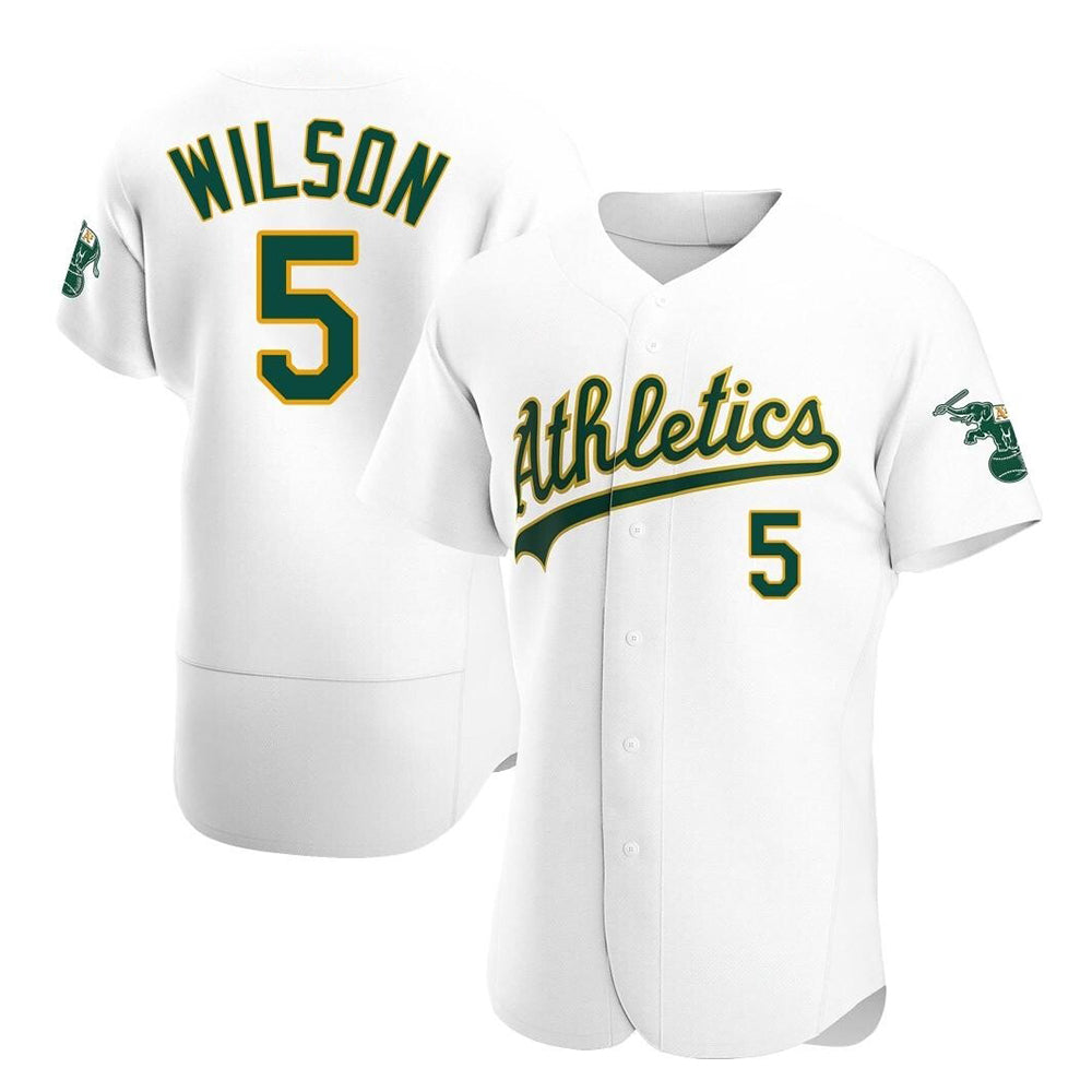 Athletics #5 Jacob Wilson White Authentic Home Stitched Jersey