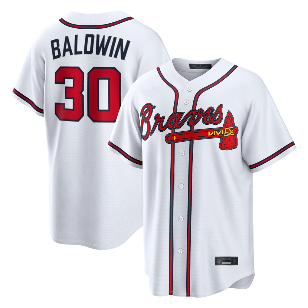 A.Braves #30 Drake Baldwin Player White Home Game Gdoa Stitched Jerseys
