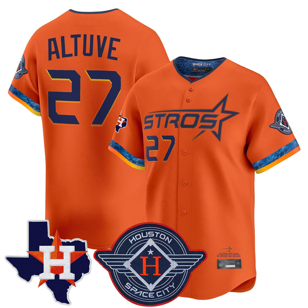 H.Astros #27 Jose Altuve Player Orange City Connect Texas Patch Vapor Premier Limited Home Gdoa Stitched Jerseys