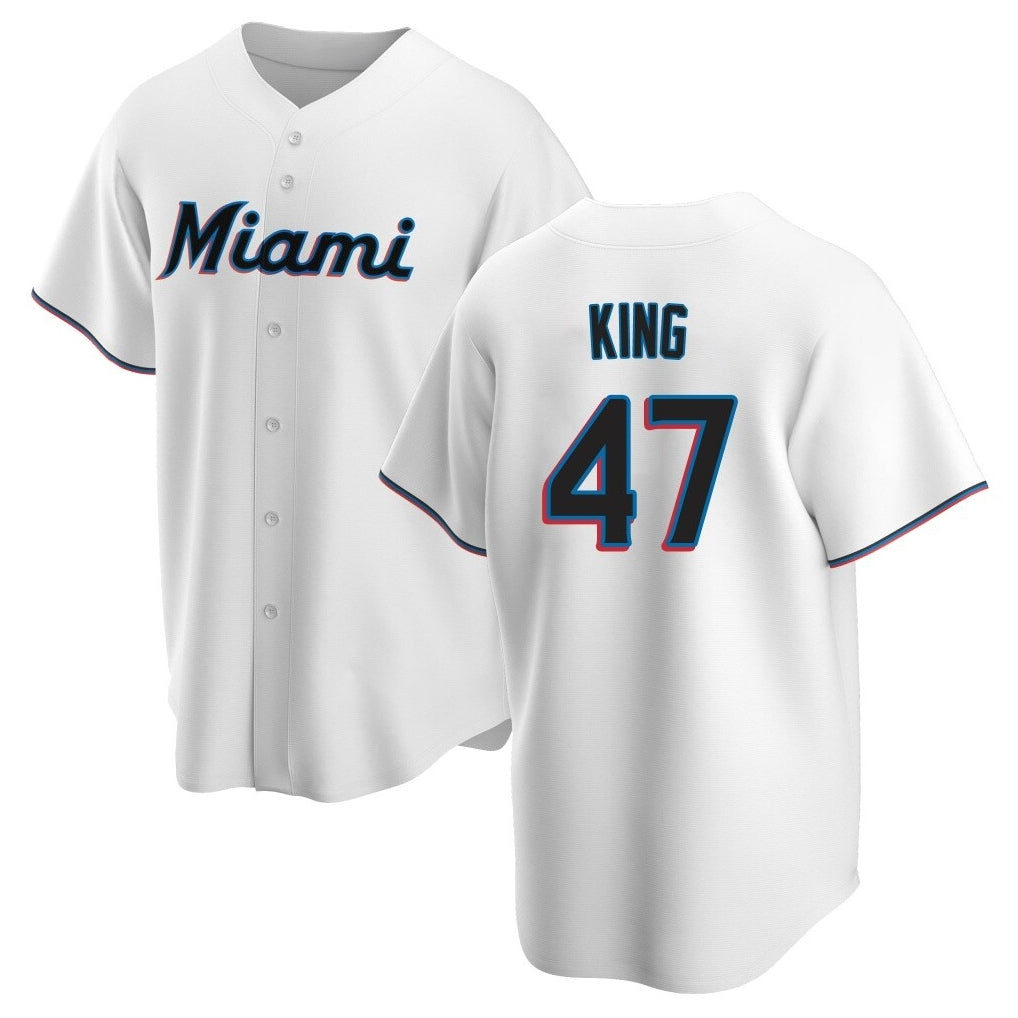M.Marlins #47 John King Player White  Home Game Gdoa Stitched Jerseys