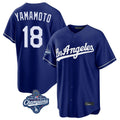 LA.Dodgers #18 Yoshinobu Yamamoto Player Royal World Series Meet Game Gdoa Stitched Jerseys