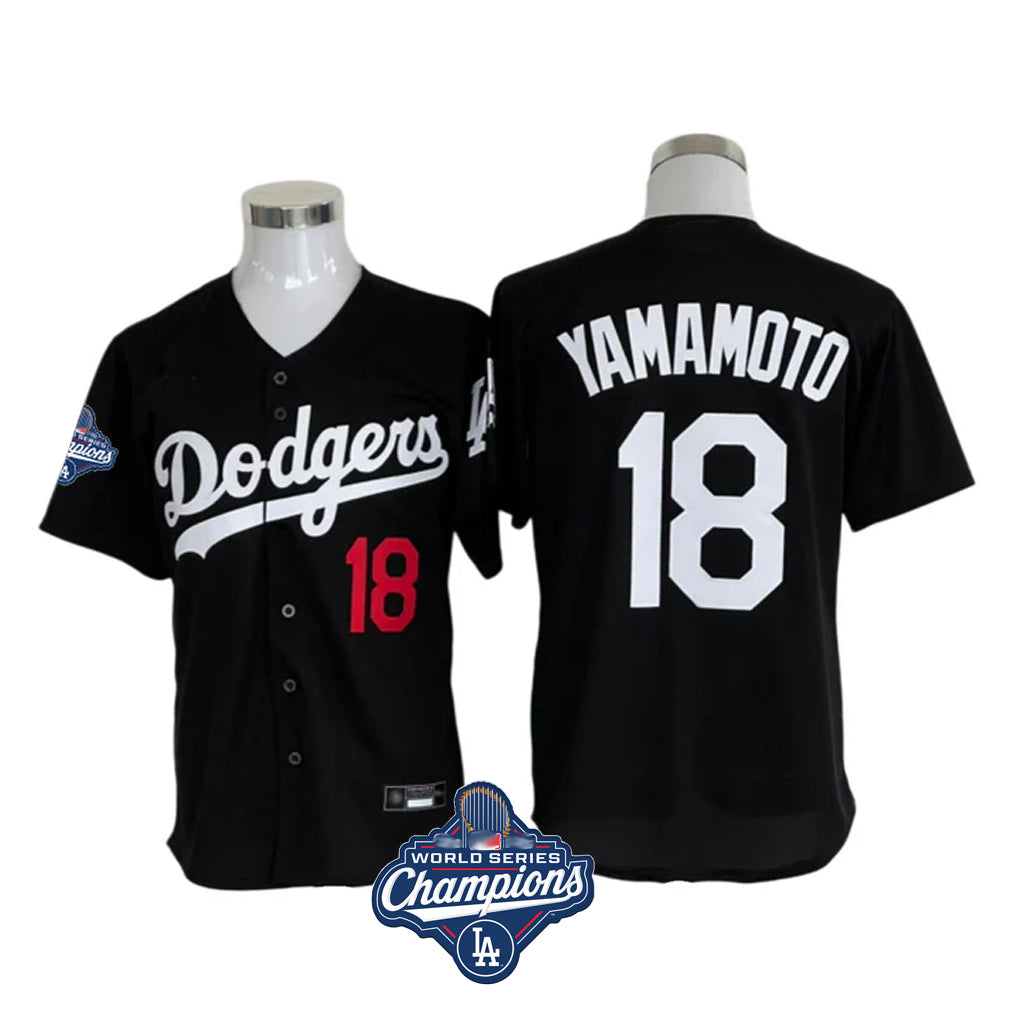 LA.Dodgers #18 Yoshinobu Yamamoto Player Black World Series Meet Limited Home Gdoa Stitched Jerseys
