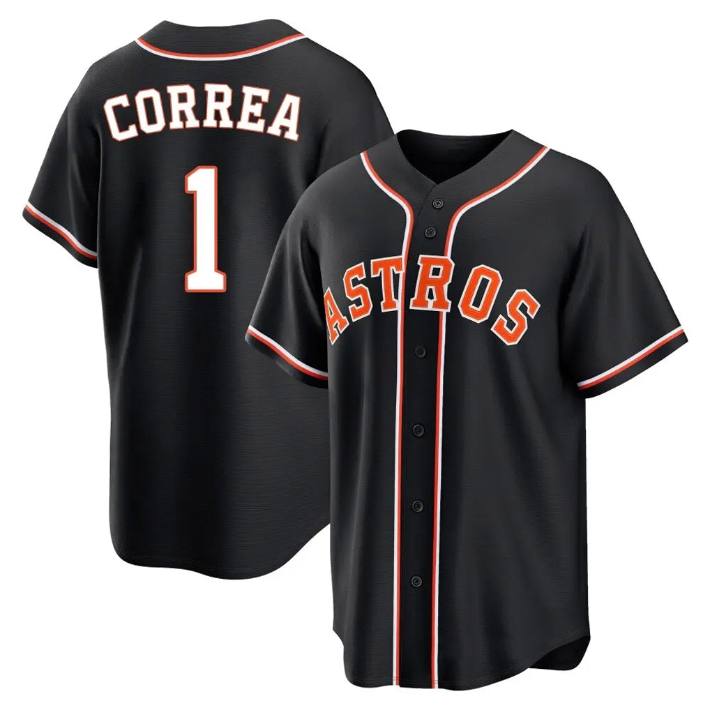 H.Astros #1 Carlos Correa Player Black Fashion Out Home Game Gdoa Stitched Jerseys
