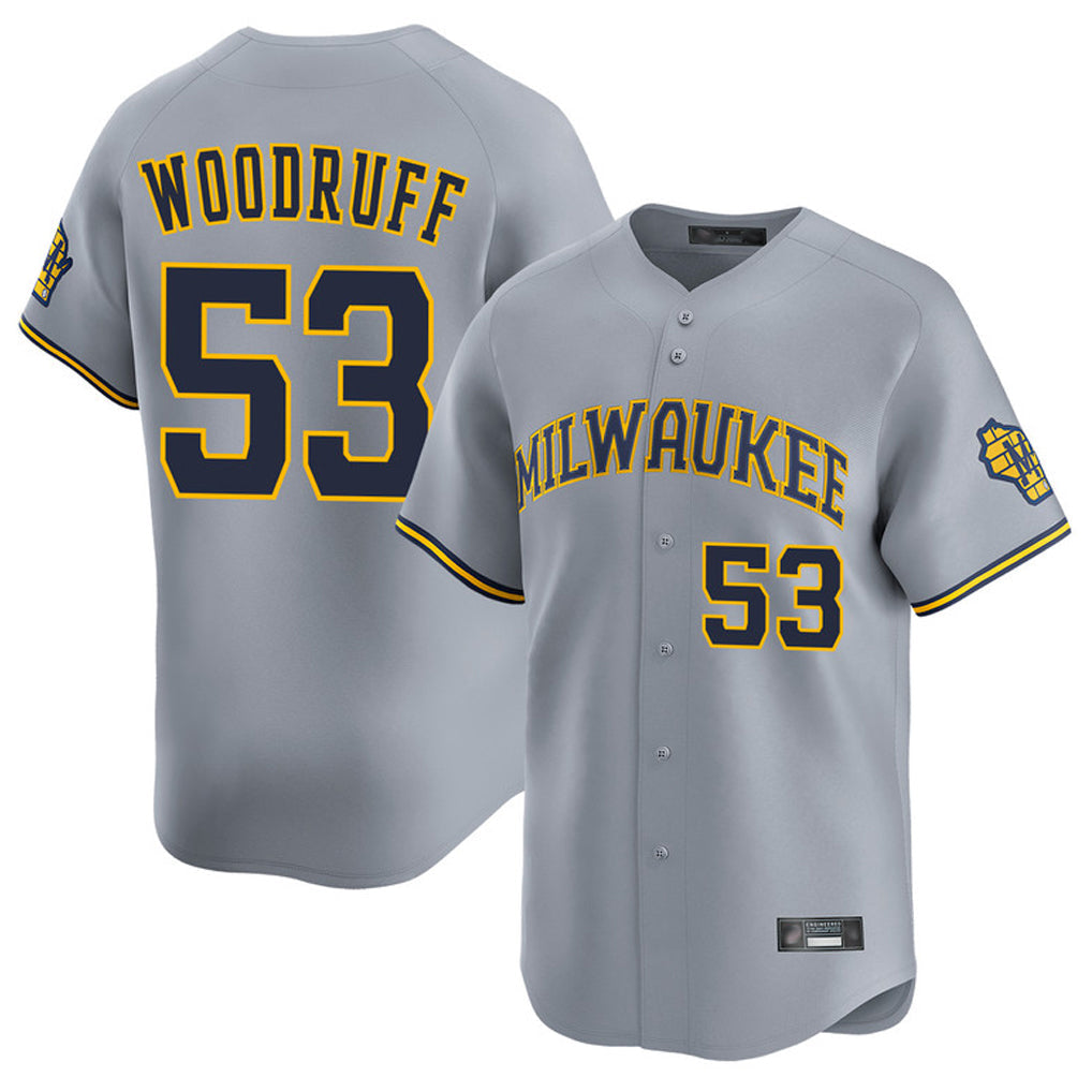 M.Brewers #53 Brandon Woodruff Player Gray Home Limited Gdoa Stitched Jerseys