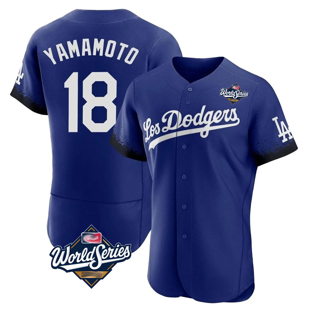 LA.Dodgers #18 Yoshinobu Yamamoto Player Royal World Series City Connect Elite Home Gdoa Stitched Jerseys