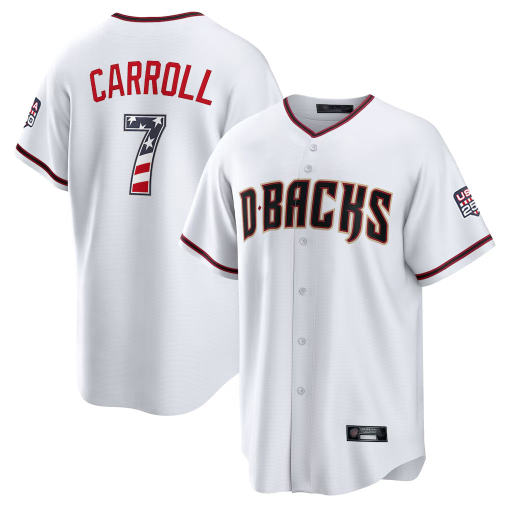A.Diamondbacks #7 Corbin Carroll Player White USA 250 Fourth of July Home Game Gdoa250Ys Stitched Jerseys