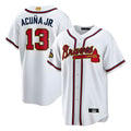 A.Braves #13 Ronald Acun?a Jr. Player White Gold Championship Stitched Jerseys
