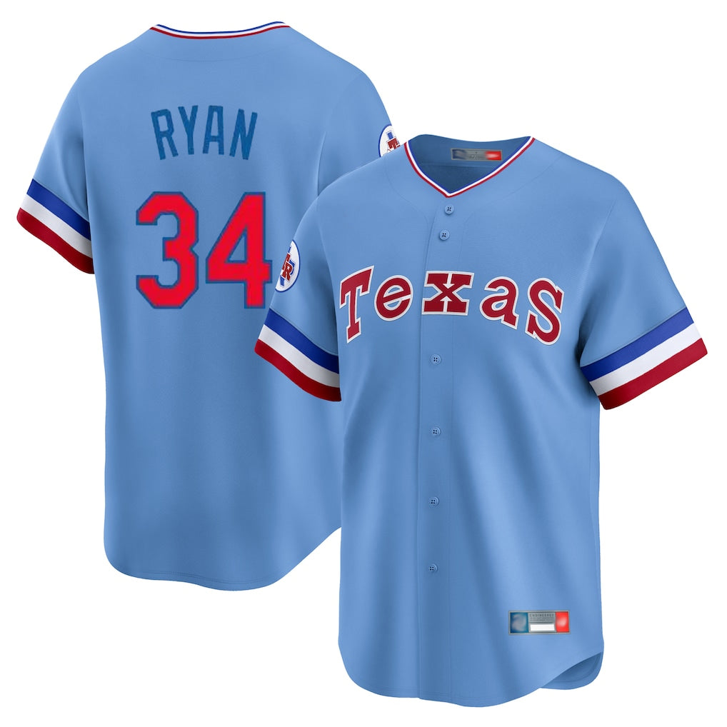 T.Rangers #34 Nolan Ryan Player Light Blue Cooperstown Collection Limited Gdoa Stitched Jerseys