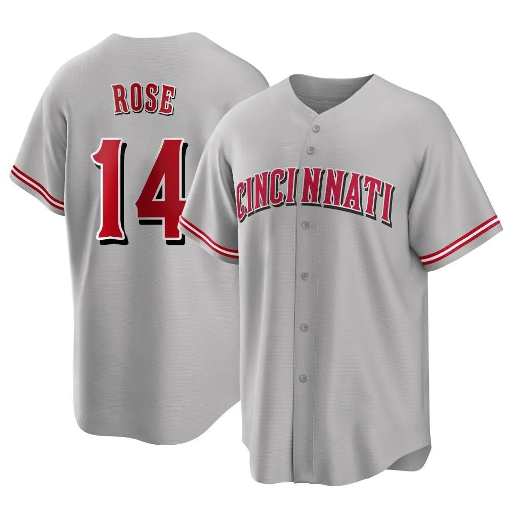 C.Reds #14 Pete Rose Player Gray Home Game Gdoa Stitched Jerseys