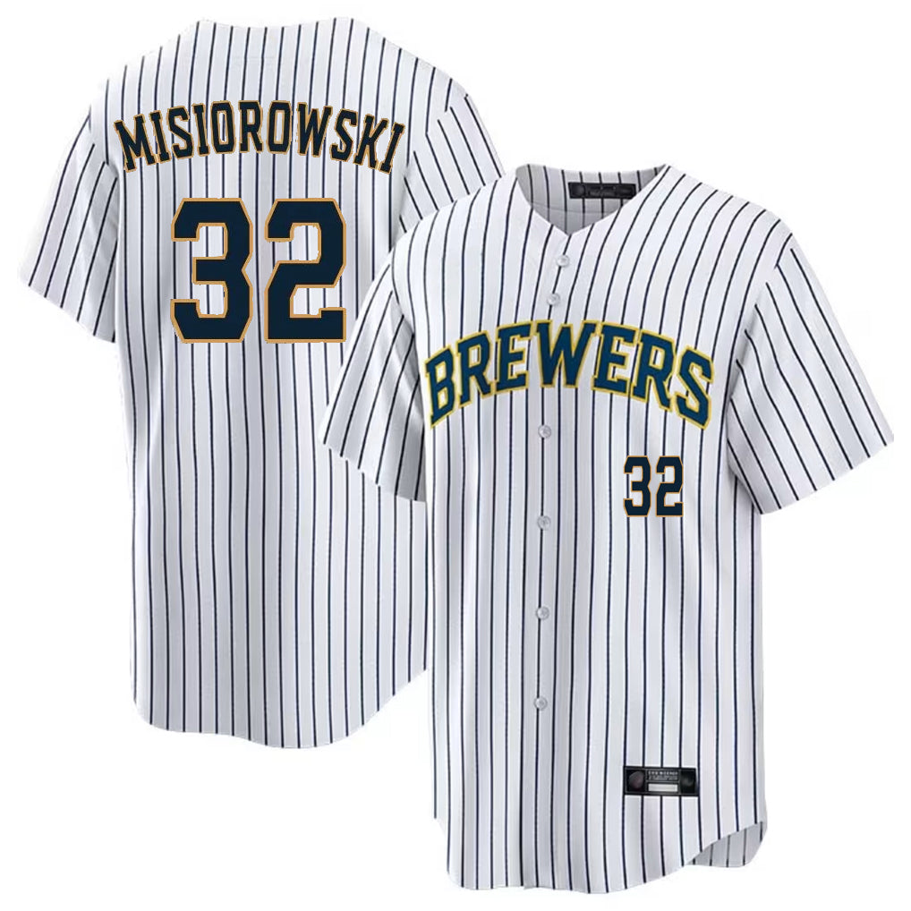 M.Brewers #32 Jacob Misiorowski Player White Stripes Limited Game Home Gdoa Stitched Jerseys