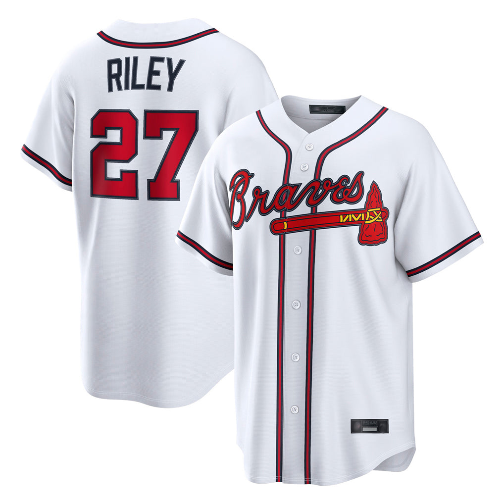 A.Braves #27 Austin Riley Player White Home Game Gdoa Stitched Jerseys