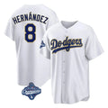 LA.Dodgers #8 Enrique Hern¨¢ndez Player Gold White World Series Meet 2026 Collection Stadium Game Gdoa Stitched Jerseys