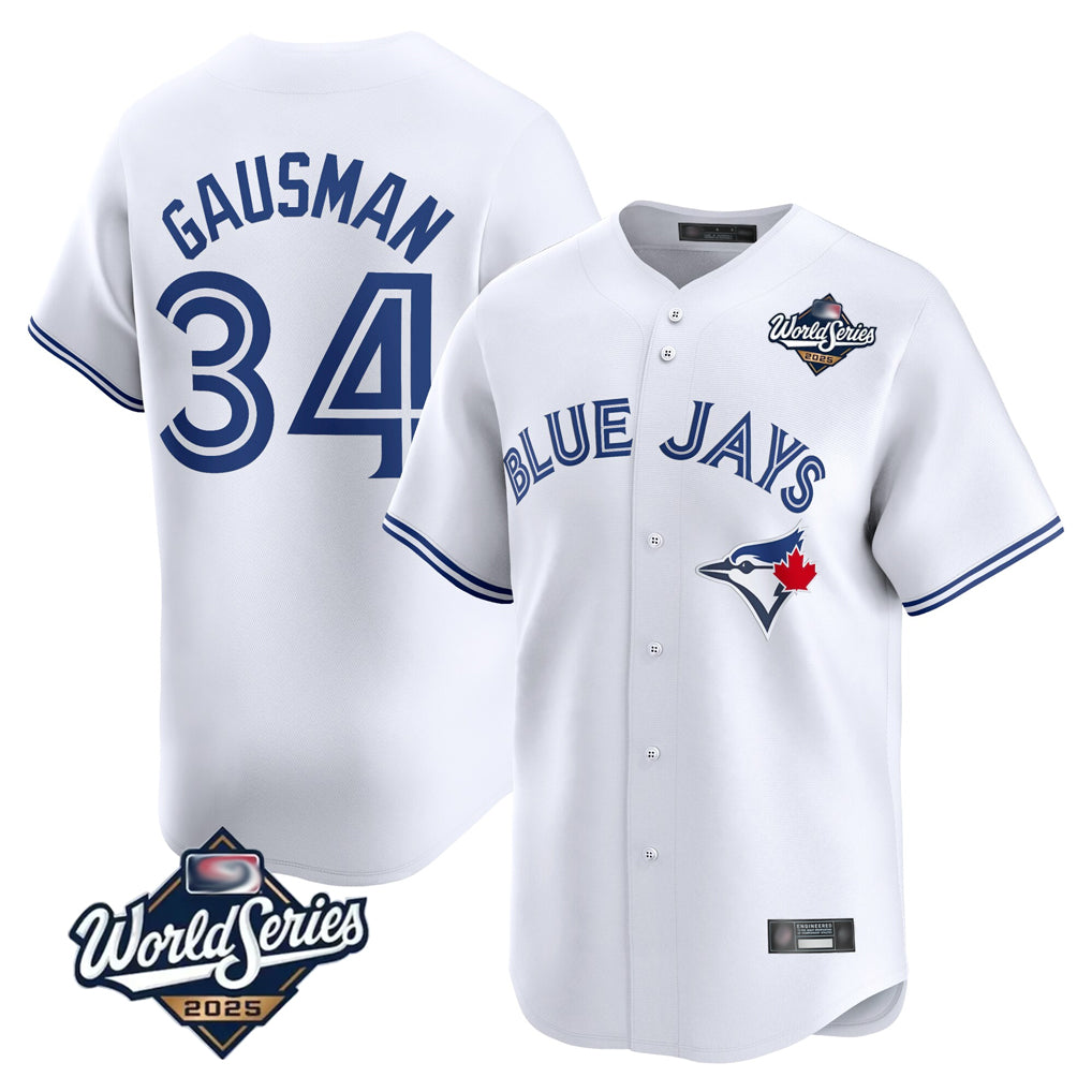 T.Blue Jays #34 Kevin Gausman Player White 2025 World Series Home Limited Gdoa Stitched Jerseys