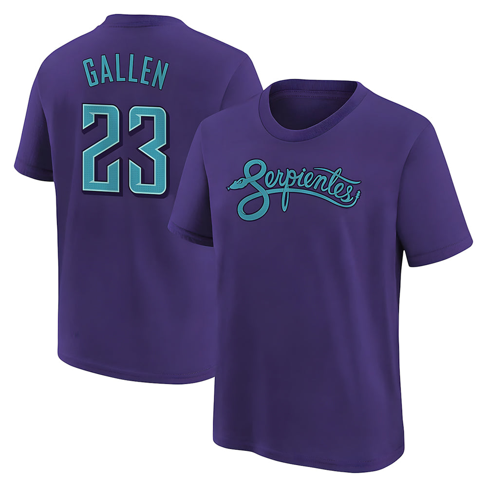 A.Diamondbacks #23 Zac Gallen Player Purple Fuse City Connect round collar T shirt Stitched Jerseys