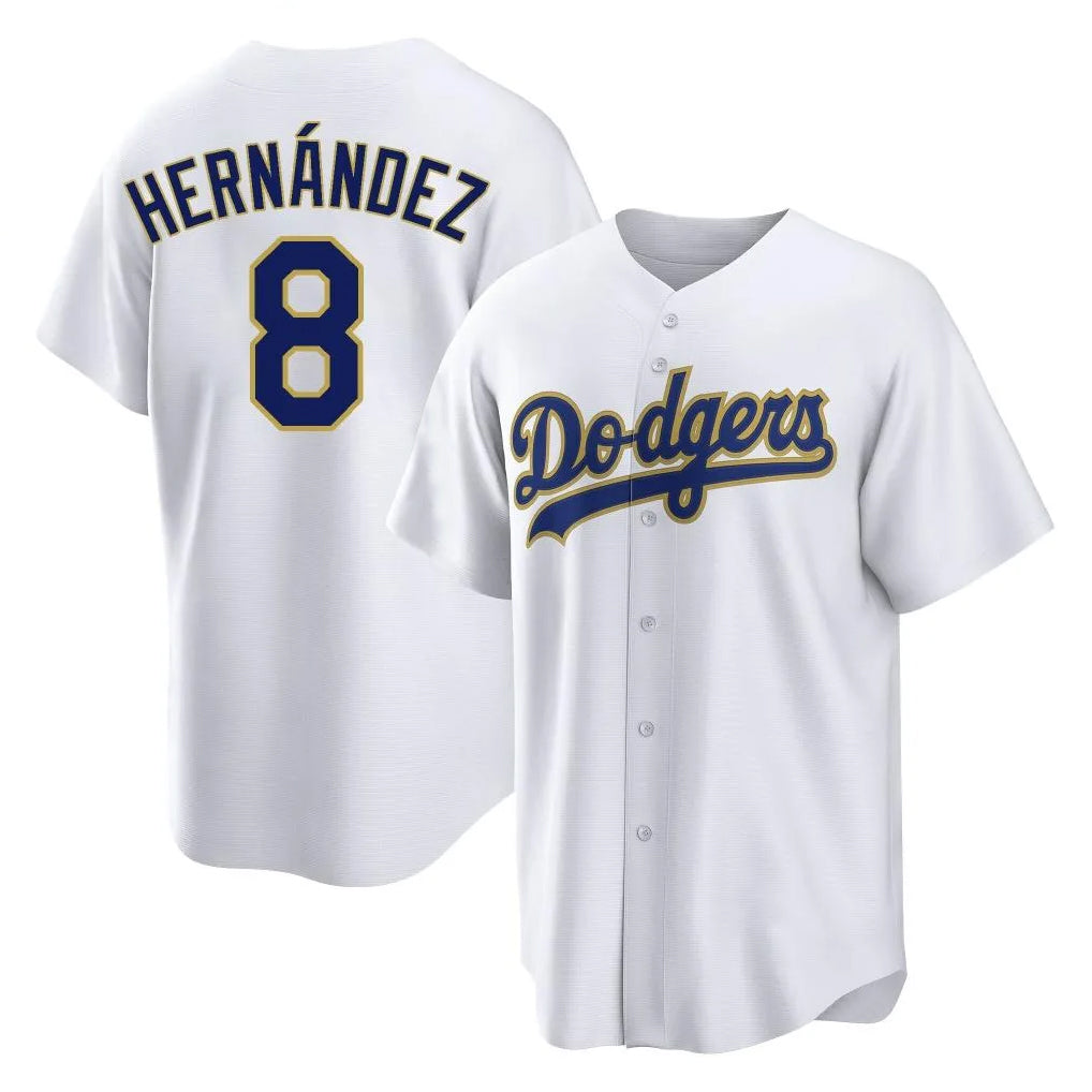 LA.Dodgers #8 Enrique Hern¨¢ndez Player Gold White 2026 Collection Stadium Game Gdoa Stitched Jerseys