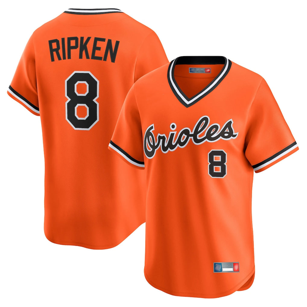 B.Orioles #8 Cal Ripken Player Orange T-shirt Limited Home Game Gdoa Stitched Jerseys