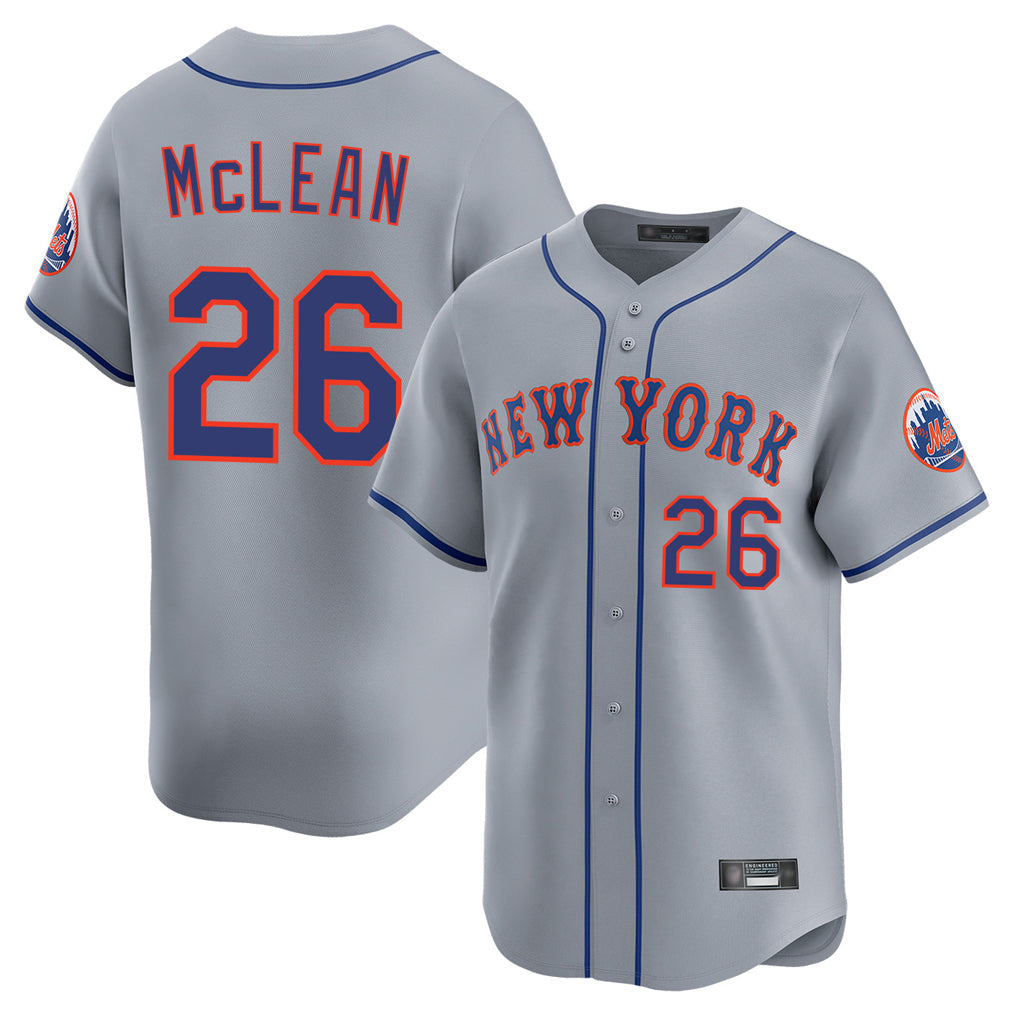 NY.Mets #26 Nolan McLean Player Gray Road Limited Home Gdoa Stitched Jerseys