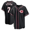 C.Reds #7 Spencer Steer Player Black Fashion Out Home Game Gdoa Stitched Jerseys