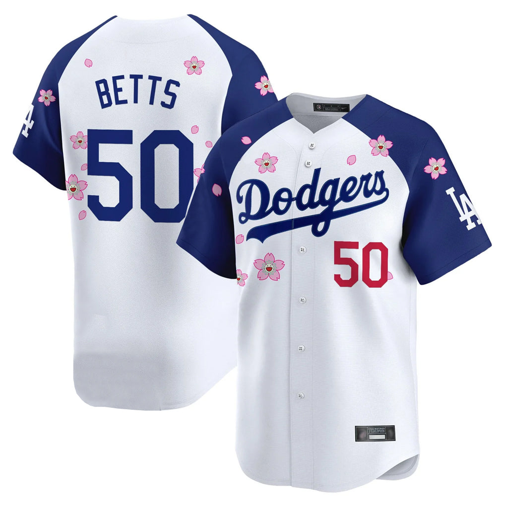 LA.Dodgers #50 Mookie Betts Player White-Royal Tokyo Series Vapor Premier Limited Gdoa Stitched Jerseys