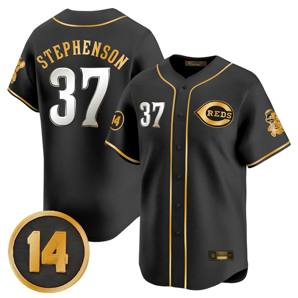 C.Reds #37 Tyler Stephenson Player Black-Gold Vapor Premier Limited Home Gdoa Stitched Jerseys