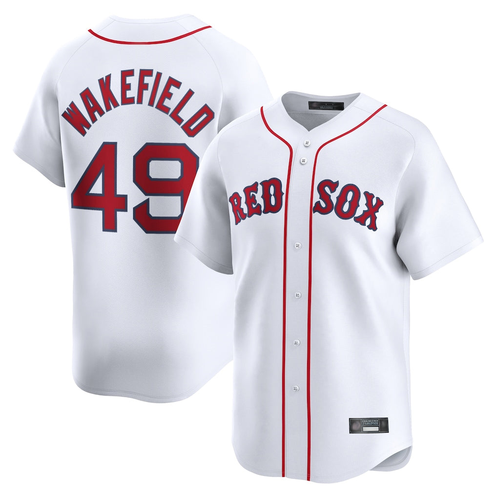 B.Red Sox #49 Tim Wakefield Player White Limited Home Game Gdoa Stitched Jerseys