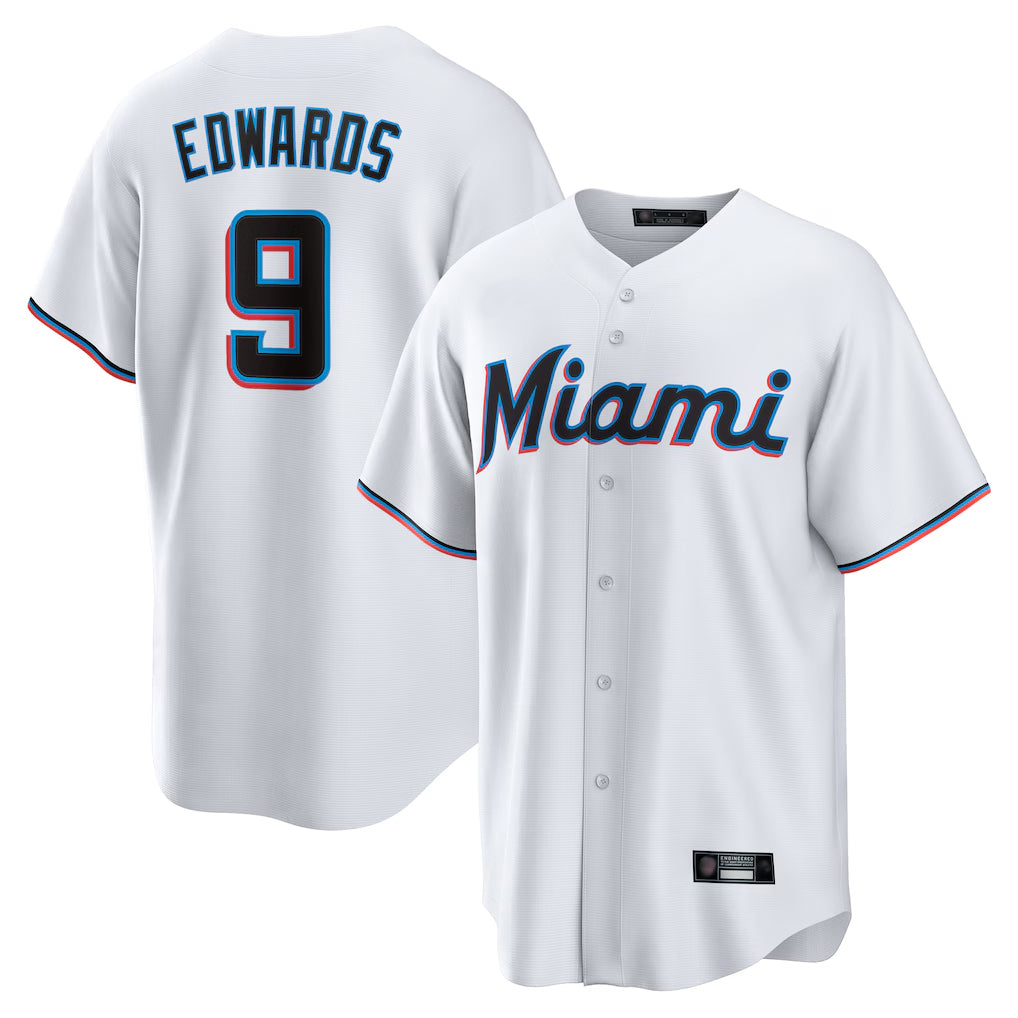 M.Marlins #9 Xavier Edwards Player White  Home Game Gdoa Stitched Jerseys