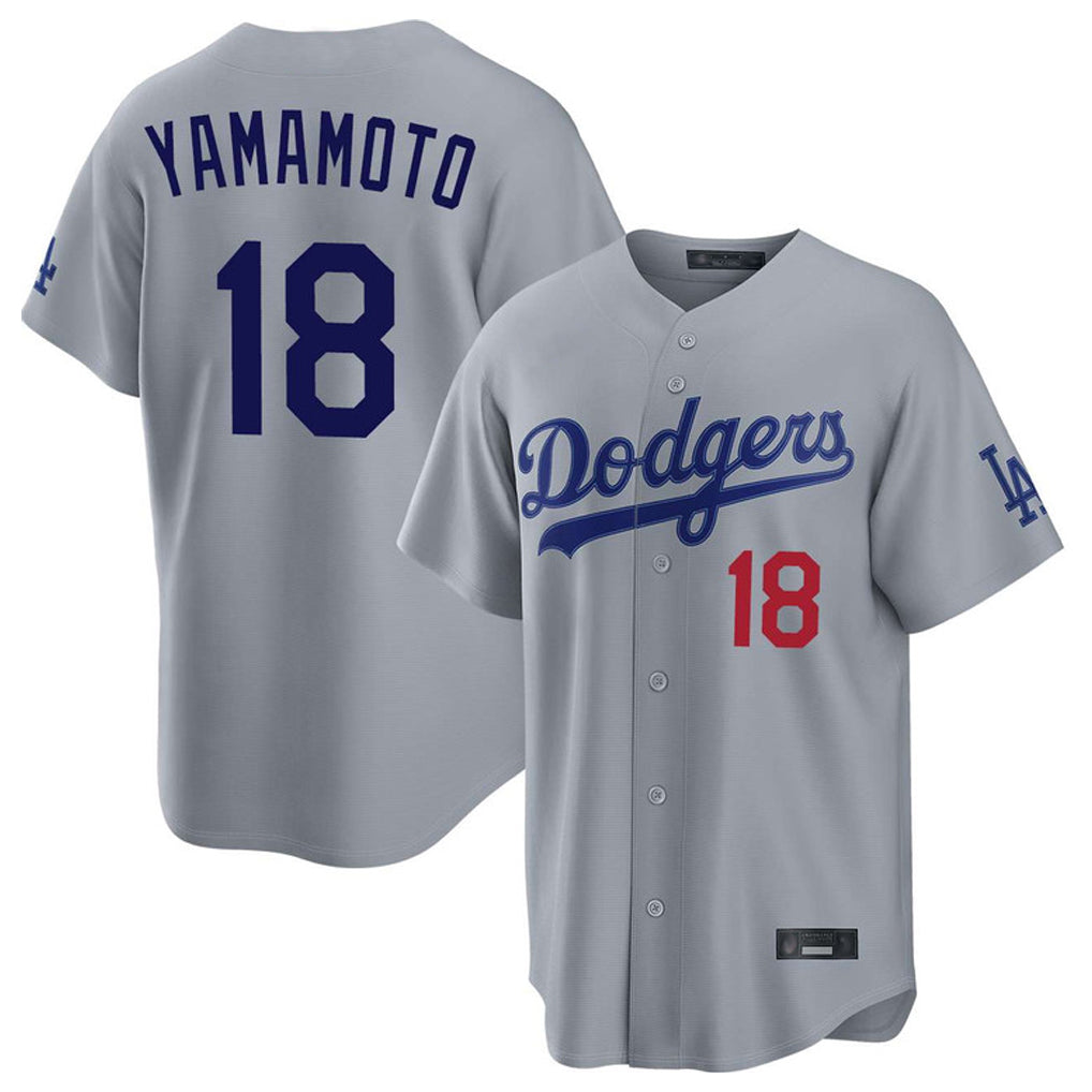 LA.Dodgers #18 Yoshinobu Yamamoto Player Gray Game Home Gdoa Stitched Jerseys