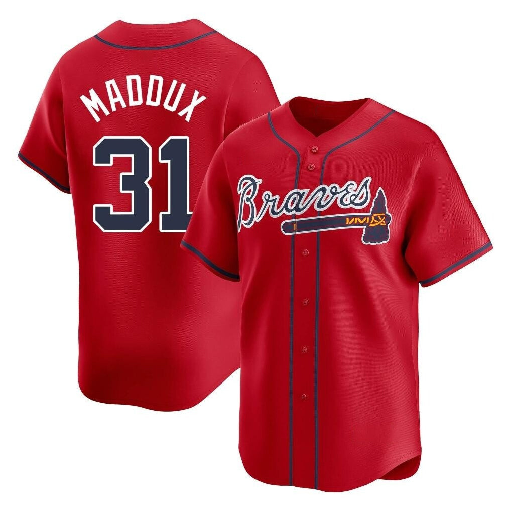 A.Braves #31 Greg Maddux Player Red Limited Home Game Gdoa Stitched Jerseys