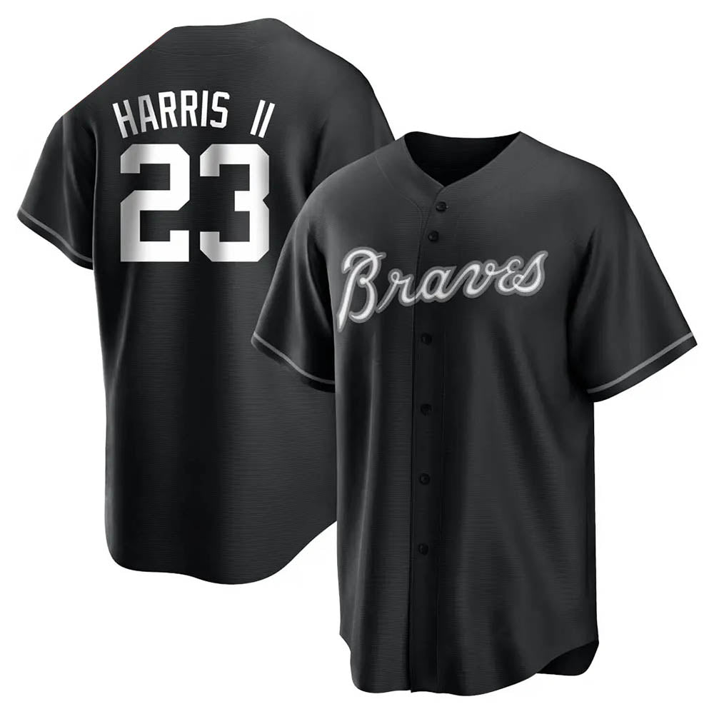 A.Braves #23 Michael Harris II player Black&White Replica Stitched Jerseys