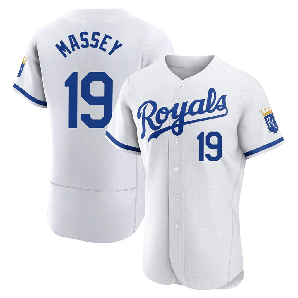 KC.Royals #19 Michael Massey Player White Limited Elite Home Game Gdoa Stitched Jerseys