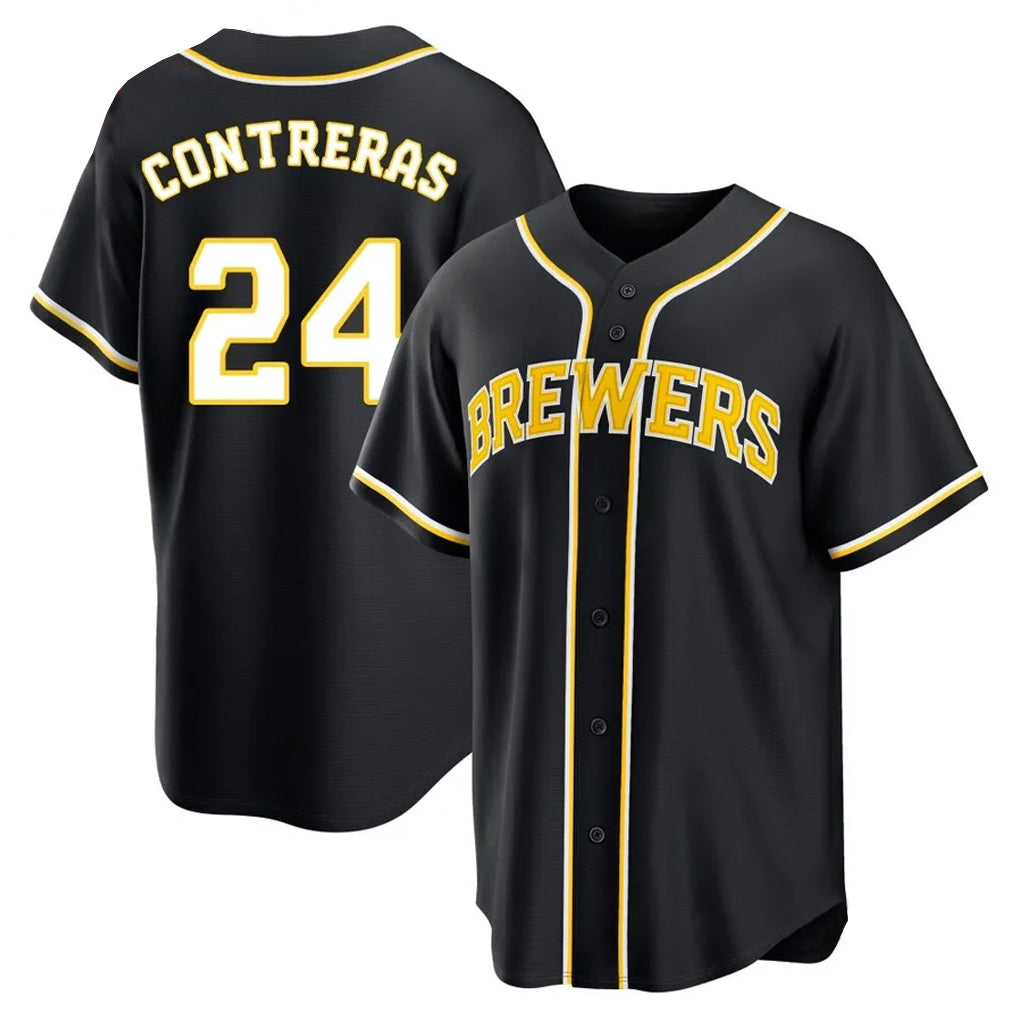 M.Brewers #24 William Contreras Player Black Fashion Out Home Game Gdoa Stitched Jerseys