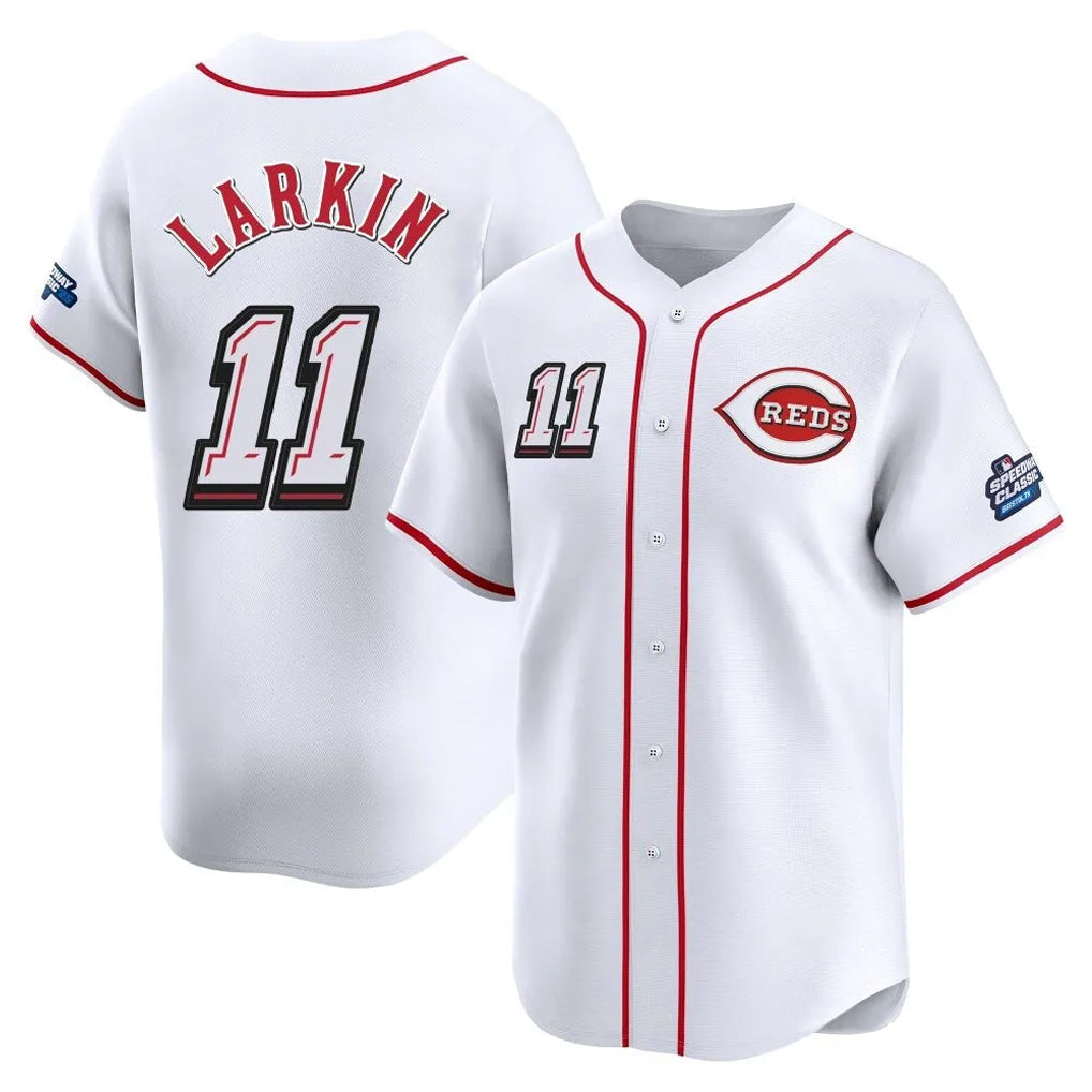 C.Reds #11 Barry Larkin Player White Speedway Classic Home Limited Gdoa Stitched Jerseys