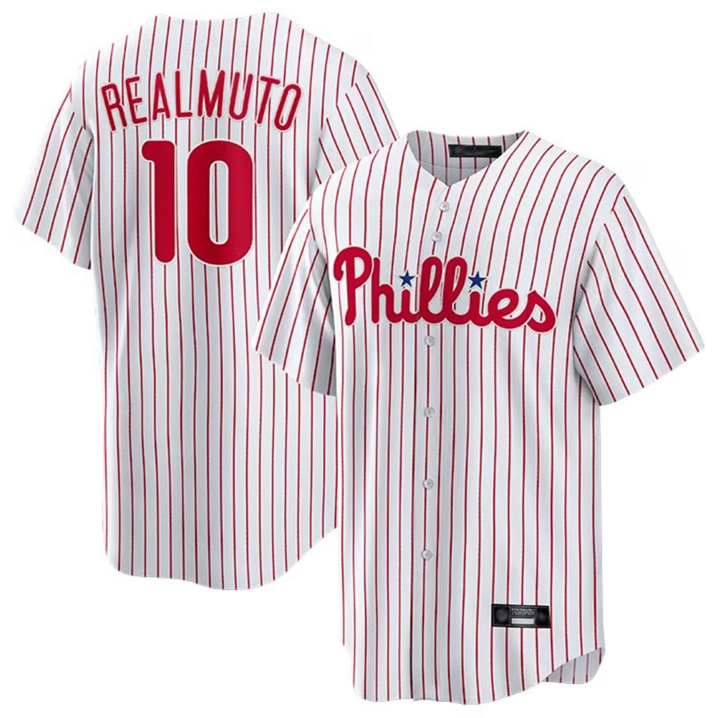 P.Phillies #10 J.T. Realmuto Player White Home Game Stitched Jerseys